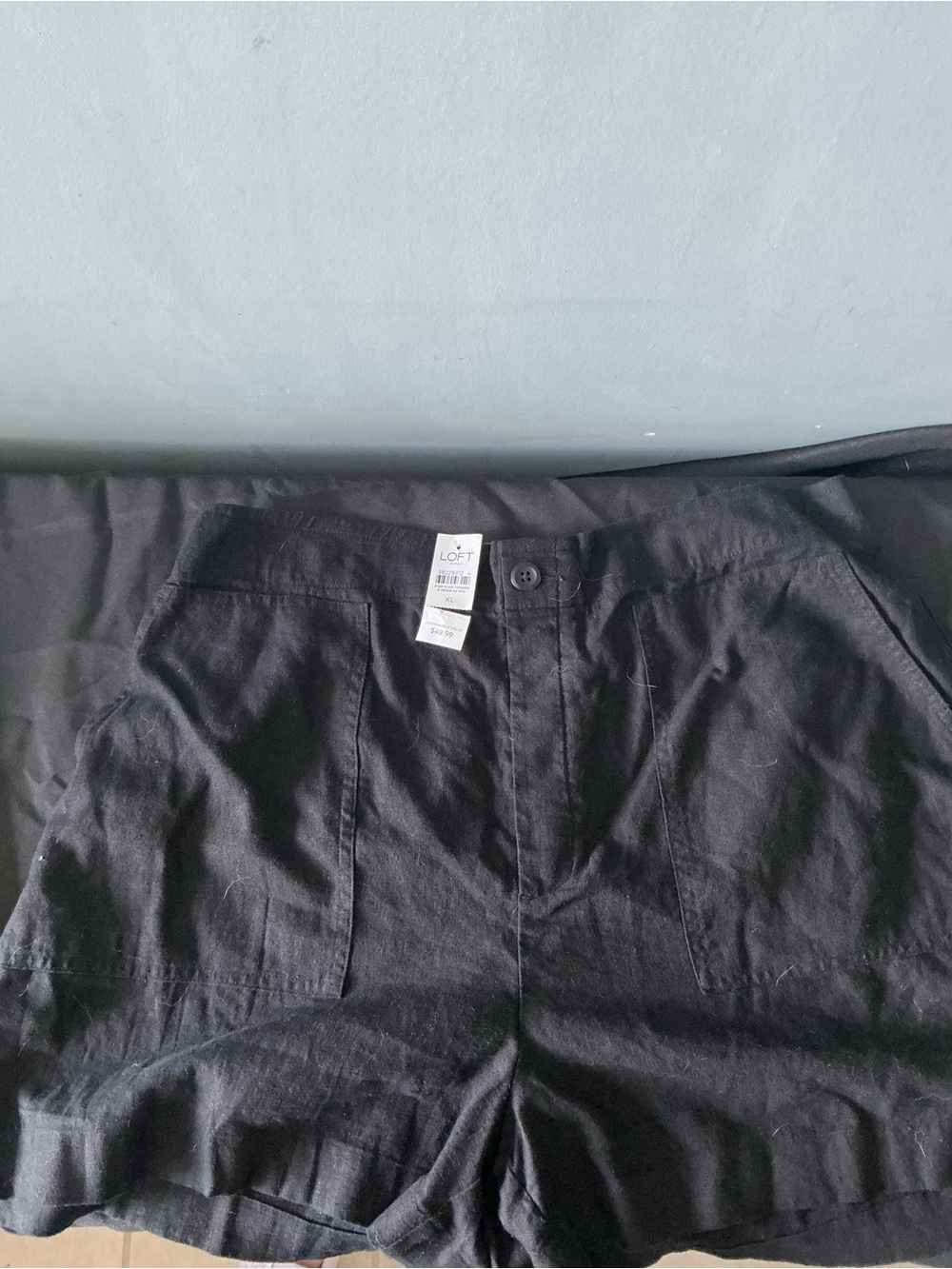 LOFT Black Casual High-Waist Linen-Blend Shorts